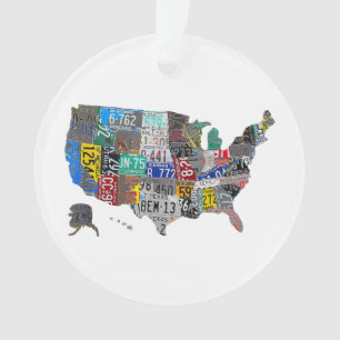 US American United Staaten Map Flag License Plate Ornament
