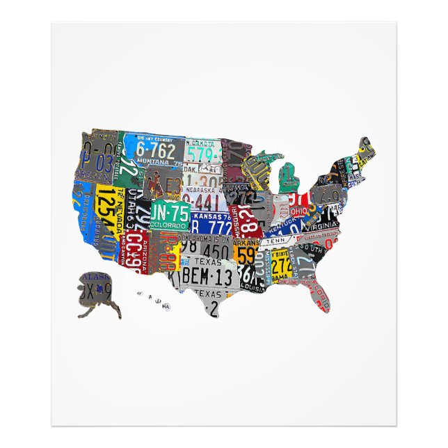 US American United Staaten Map Flag Lizenzschild A Fotodruck (Vorne)