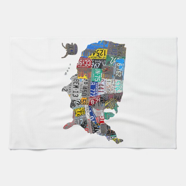 US American United Staaten Map Flag Lizenzschild A Geschirrtuch (Horizontal)
