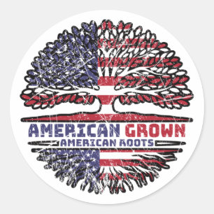 US American USA United Staaten America Tree Roots Runder Aufkleber