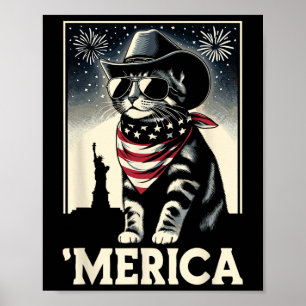 US Amerika Katze 4. Juli Männer Frauen Kinder Funn Poster
