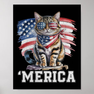 US Amerika Katze 4. Juli Männer Frauen Kinder Funn Poster