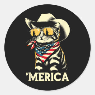 US Amerika Katze 4. Juli Männer Frauen Kinder Funn Runder Aufkleber