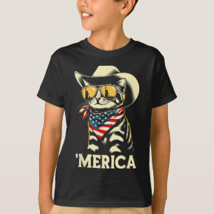 US Amerika Katze 4. Juli Männer Frauen Kinder Funn T-Shirt