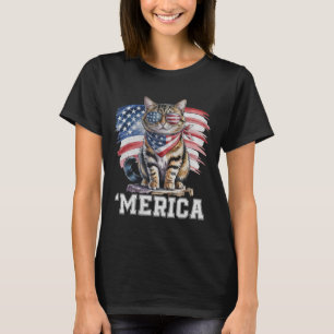 US Amerika Katze 4. Juli Männer Frauen Kinder Funn T-Shirt