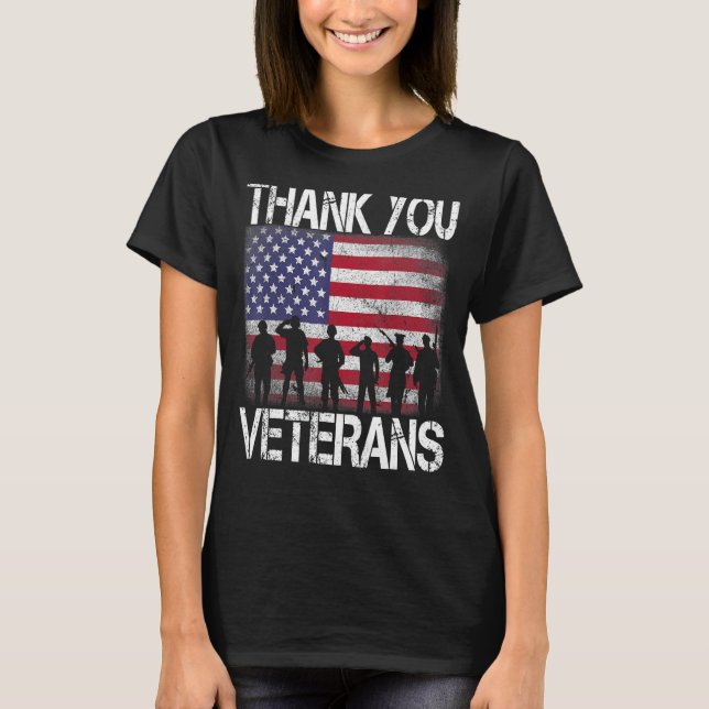 US-amerikanische Flagge Danke Veterans Proud Vete T-Shirt (Vorderseite)