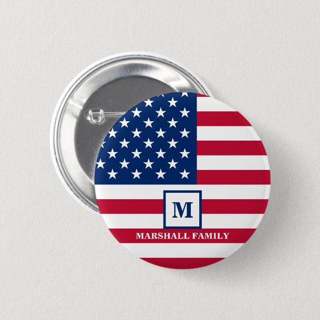 US-amerikanische Flagge Maßgeschneiderte Monogramm Button (Vorne & Hinten)