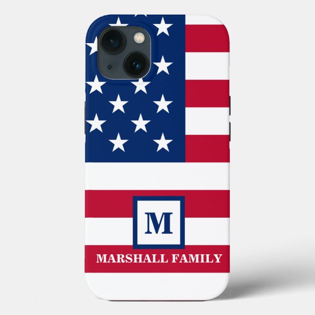 US-amerikanische Flagge Maßgeschneiderte Monogramm Case-Mate iPhone Hülle (Rückseite)