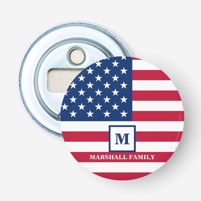 US-amerikanische Flagge Maßgeschneiderte Monogramm Flaschenöffner (Vorderseite)