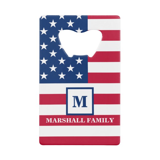 US-amerikanische Flagge Maßgeschneiderte Monogramm Geldbeutel Flaschenöffner (Vorderseite)