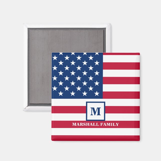 US-amerikanische Flagge Maßgeschneiderte Monogramm Magnet (Vorderseite/Rückseite)