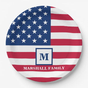 US-amerikanische Flagge Maßgeschneiderte Monogramm Pappteller