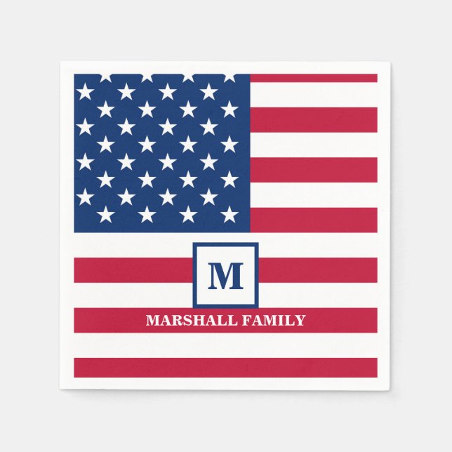 US-amerikanische Flagge Maßgeschneiderte Monogramm Serviette (Vorderseite)