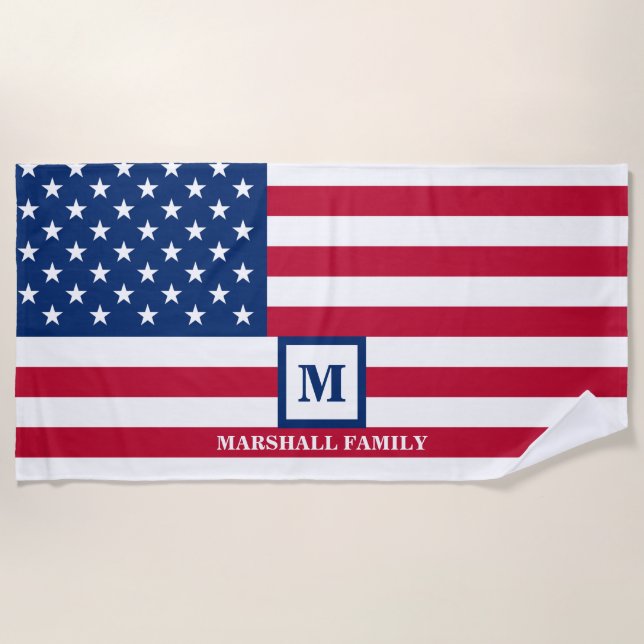 US-amerikanische Flagge Maßgeschneiderte Monogramm Strandtuch (Vorderseite)