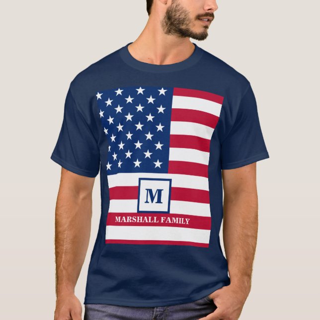 US-amerikanische Flagge Maßgeschneiderte Monogramm T-Shirt (Vorderseite)