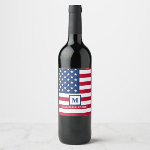 US-amerikanische Flagge Maßgeschneiderte Monogramm Weinetikett