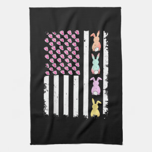 US-amerikanische Flagge mit Hase für Ostern Geschirrtuch