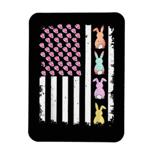 US-amerikanische Flagge mit Hase für Ostern Magnet