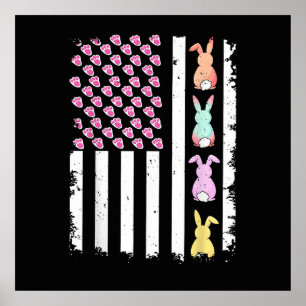 US-amerikanische Flagge mit Hase für Ostern Poster
