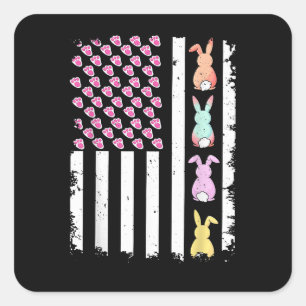 US-amerikanische Flagge mit Hase für Ostern Quadratischer Aufkleber