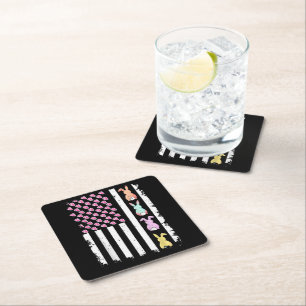 US-amerikanische Flagge mit Hase für Ostern Rechteckiger Pappuntersetzer