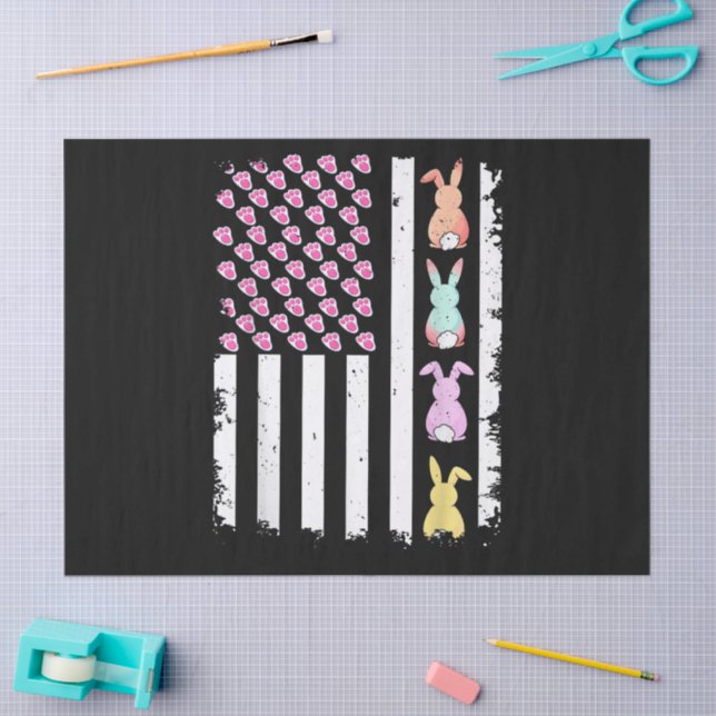 US-amerikanische Flagge mit Hase für Ostern Seidenpapier (Basteln)