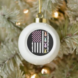 US-amerikanische Flagge mit Hase für Ostersonntag Keramik Kugel-Ornament