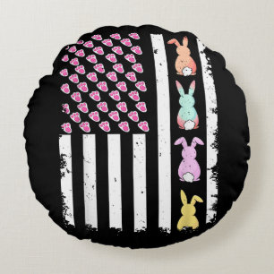 US-amerikanische Flagge mit Hase für Ostersonntag Rundes Kissen