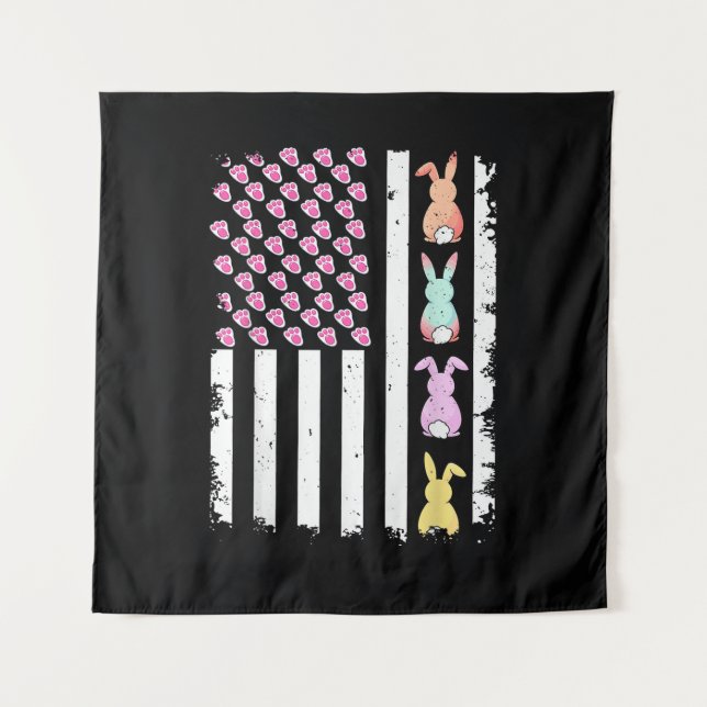 US-amerikanische Flagge mit Hase für Ostersonntag Wandteppich (Vorderseite)