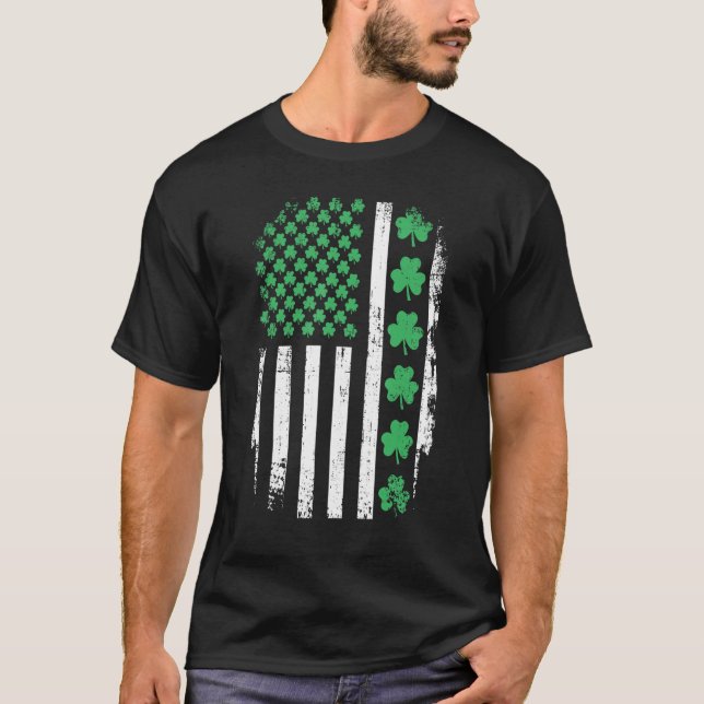US-amerikanische Flagge mit Kleeblättern für St. P T-Shirt (Vorderseite)