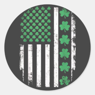 US-amerikanische Flagge mit Shamrocks für St. Patr Runder Aufkleber