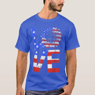 US-amerikanische Flagge Sonnenblumen Liebe für 4.  T-Shirt