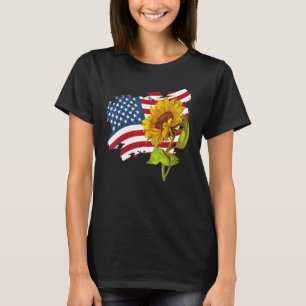 US-amerikanische Flagge und lässige Sonnenblumen T-Shirt