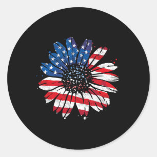 US-amerikanische Flagge Vintag Sonnenblumen Happy  Runder Aufkleber