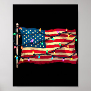 Us-amerikanische Flagge Weihnachtsbeleuchtung Xmas Poster