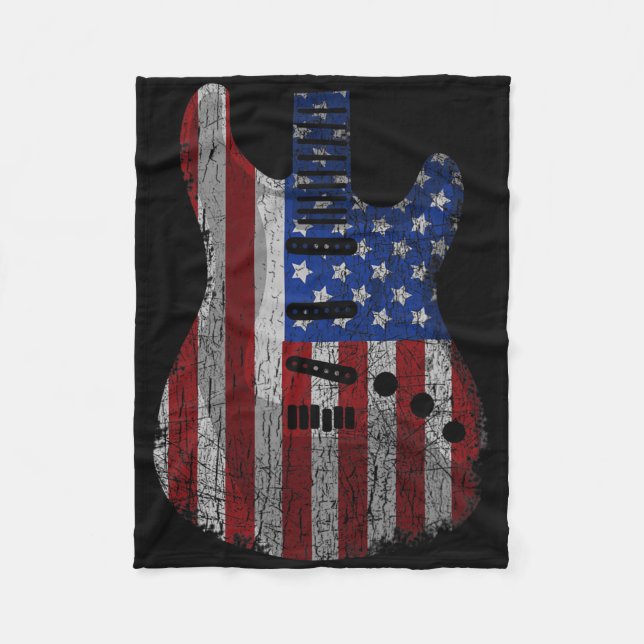 US-amerikanische Flaggengitarre Funny US Gitarrist Fleecedecke (Vorderseite)