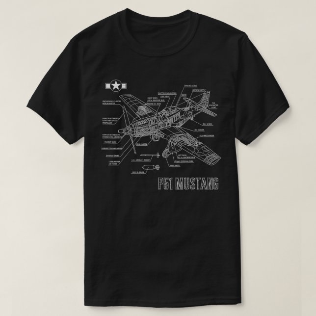US-amerikanische P51 Mustang Fighter Flugzeug blu T-Shirt (Design vorne)
