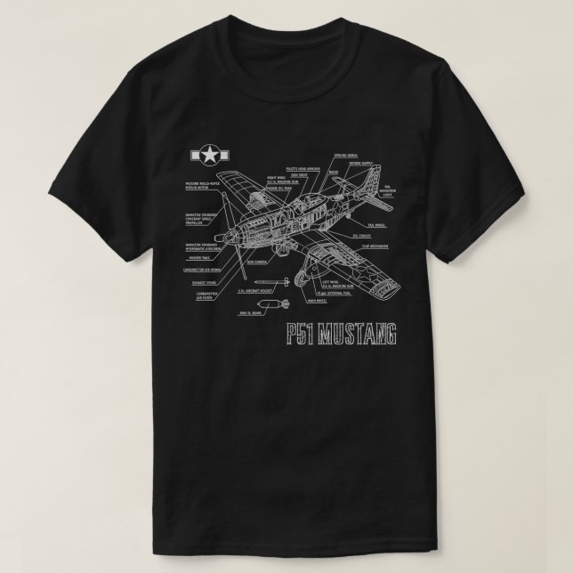 US-amerikanische P51 Mustang Fighter Flugzeug blu T-Shirt (Design vorne)