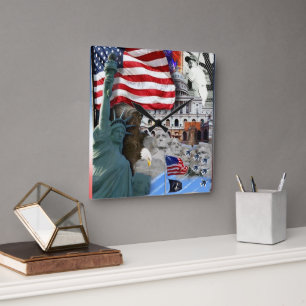 US-amerikanische Symbole Quadratische Wanduhr