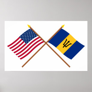 US-amerikanische und Barbados-überquerte Flaggen Poster