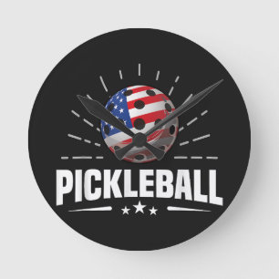 US-amerikanischer Flaggen-Pickleball-Spieler Runde Wanduhr