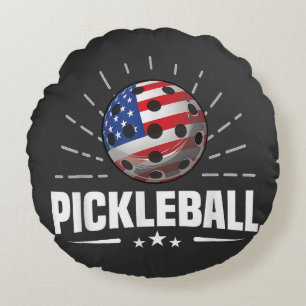 US-amerikanischer Flaggen-Pickleball-Spieler Rundes Kissen
