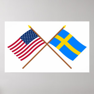 US and Sweden Crossed Flags Poster