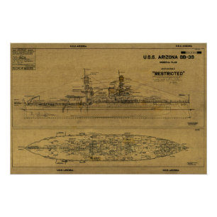 US ARIZONA Battleship Blueprint 1934 Poster
