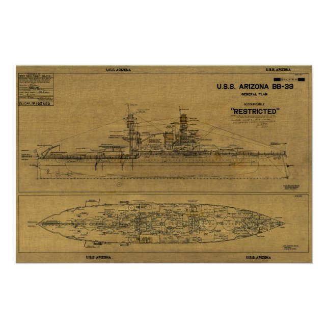 US ARIZONA Battleship Blueprint 1934 Poster (Vorderseite)