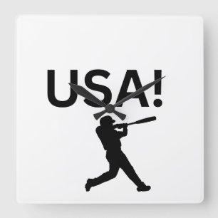 US-Baseballspieler mit Punkt als Kugel Quadratische Wanduhr