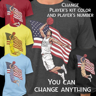 US-Basketball-Slam-Dunk-Amerikanische-Flagge-Farbk T-Shirt