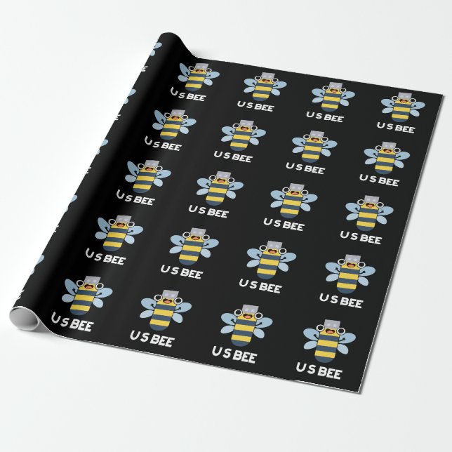 US Bees Funny USB Technical Pun Dark BG Geschenkpapier (Ungerollt)