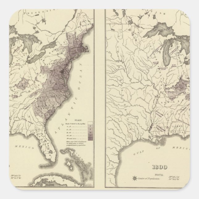 US-Bevölkerung 1790-1820 Quadratischer Aufkleber (Vorderseite)