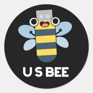 US-Biene lustige USB technische Wortspiel dunkler Runder Aufkleber